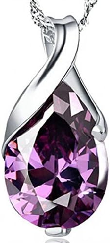 Trusppy Jewelry 925 Sterling Silver [Angel's tears] Amethyst Purple diamond Pendant necklace