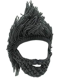 YEKEYI Kids Adult Beard Viking Knit Hat Barbarian Beanie Cap Handmade Knitted Funny Skull Cap Gray
