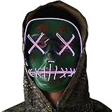 Halloween Mask Cosplay LED Glow Scary EL Wire Light Up Grin Masks for Festival Parties Costume (Halloween mask for Purple)