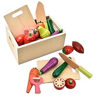 CARLORBO Play Food for Kids Pretend Play Kitchen - Wooden Toys Vegetables and Fruit for 2 Year Old Boys Girls Early Educational Development