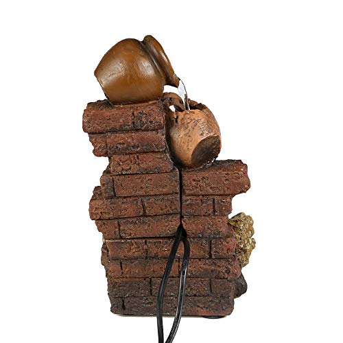 PeterIvan Indoor Waterfall Fountain - 10 4/5” H 3 Jars Tabletop Fountain, Woodland Tree Trunk Relaxation Waterfall Fountain with LED Light and Free Submersible Pump