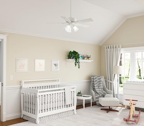 Hunter 44 inch Indoor Ceiling Fan with LED Lights - White Ceiling Fan with Pull Chain, For Bedroom, Living Room, or Kitchen, Standard Mount, No Remote, 5 Blades - Swanson 50885, Fresh White - View 3