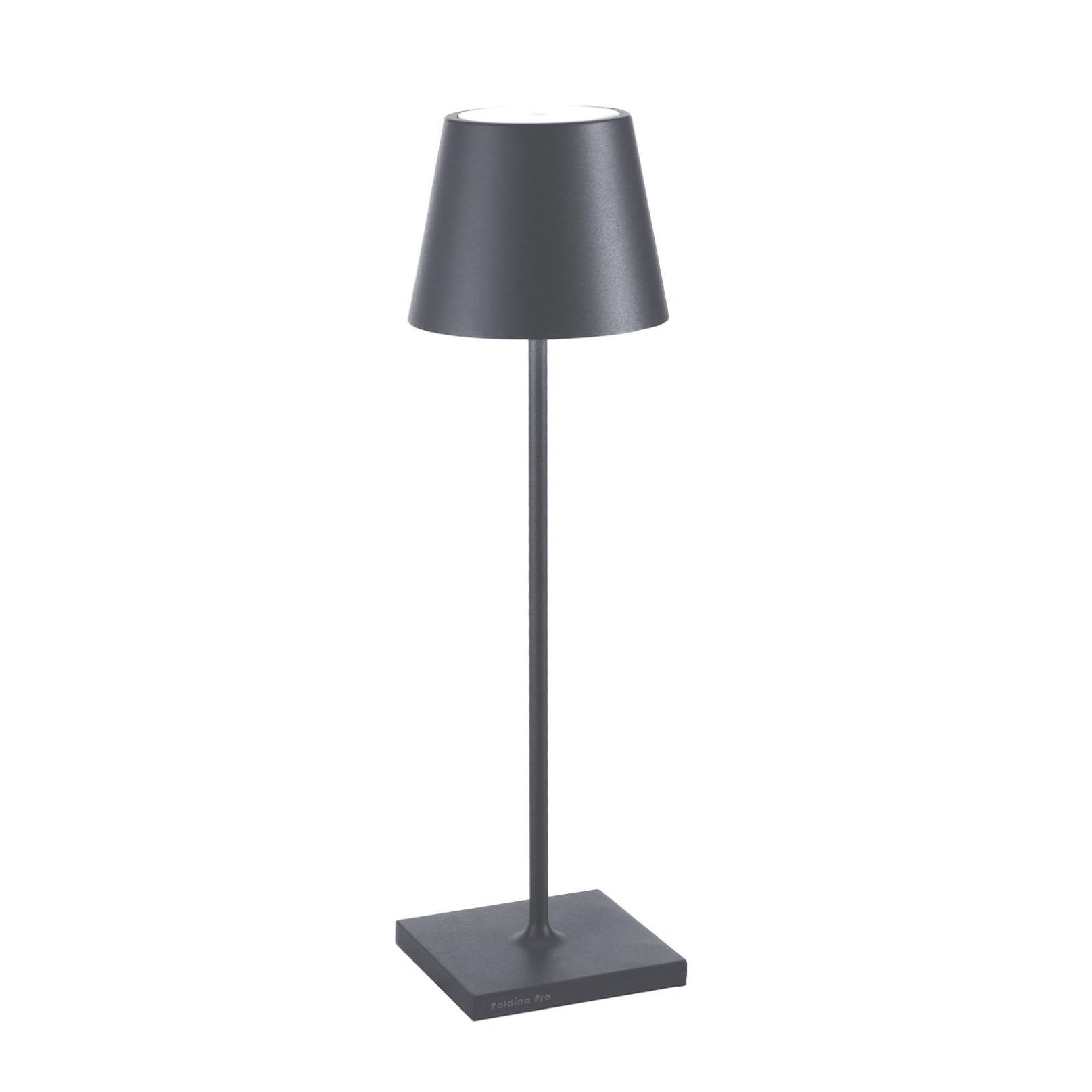 Zafferano, Poldina Pro Lamp, Rechargeable Cordless Table Lamp with Touch Controls, Suitable for Interior and Outdoor, Dimmer, 2200-3000 K, Height 38 cm, Dark Gray Colour