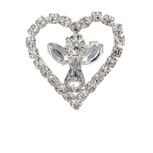 Rhinestone Heart & Angel Pin Brooch