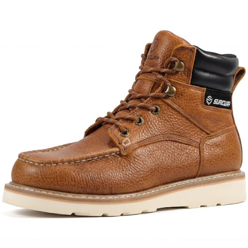 SUREWAY Men's 6" Soft Toe Moc Toe Leather Work Boots at Amazon