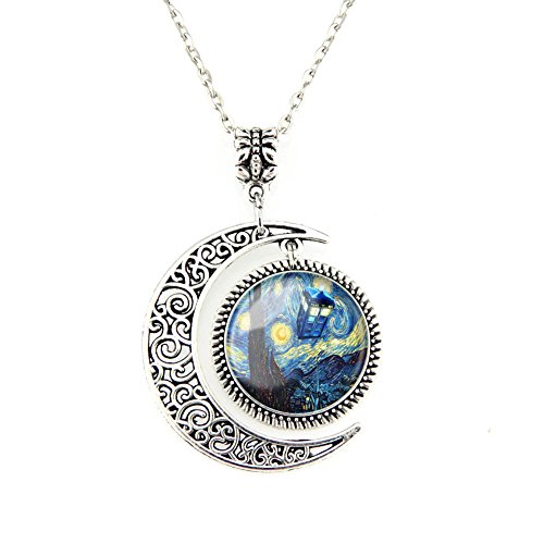 Van Gogh Costumes Kids - Moon Pendant Tardis Doctor Who Starry Night Necklace Van Gogh Jewelry Personalized