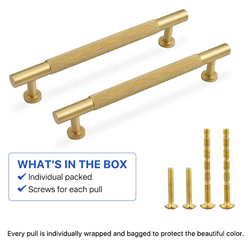 SNBTLA Brass Drawer Cabinet Pulls, Brushed Gold Handles Hardware for Dresser Kitchen Bedroom Bathroom  (2 Pack, 5 inch(128mm) Hole Centers)
