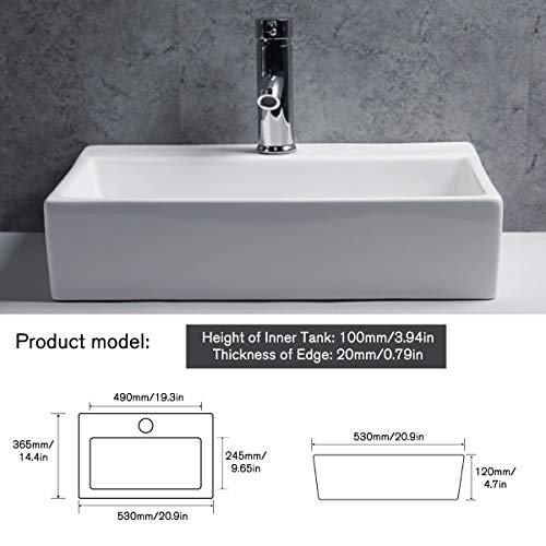 Gimify Mordern Vessel Sink Porcelain Ceramic White Above Counter Art Basin Bowl for Bathroom Restroom Airport Office Hotel (Vessel Sink Large)