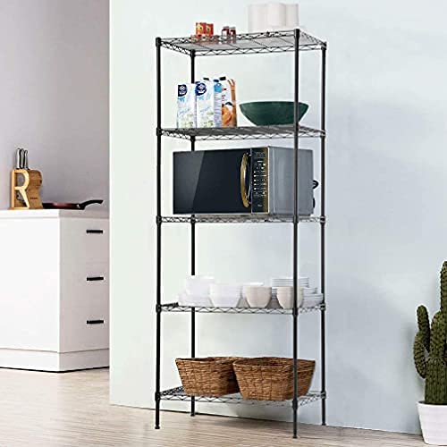 PAYLESSHERE | 5-TIER WIRE SHELF | 24″X14″X60″ | BLACK | ADJUSTABLE RACKS | HEAVY-DUTY STORAGE SHELVES, HOLDS UPTO 750 LBS | RUST-RESISTANT, NO-TOOL ASSEMBLY | FOR HOME, GARAGE SHELVING
