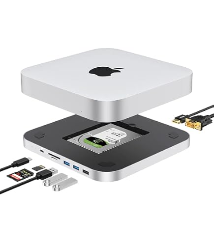 GEWOKLIY Mac Mini Hub & Stand with SSD Enclosure for NVME/SATA M.2