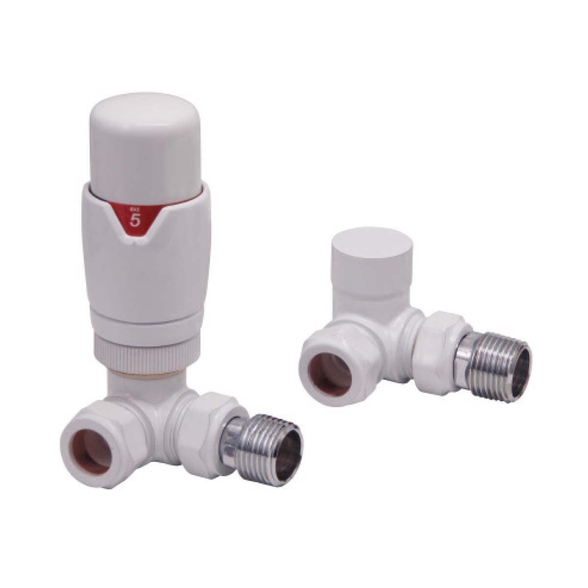 Designer Corner TRV Thermostatic Towel Rail Radiator Valves 15mm White | Energy Saving |