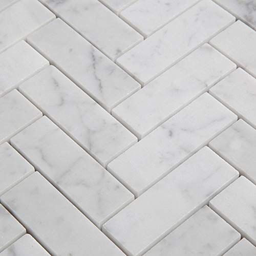 Diflart Italian White Carrara Marble Mosaic Tile Polished, 5 Sheets/Box (1×3 Herringbone)