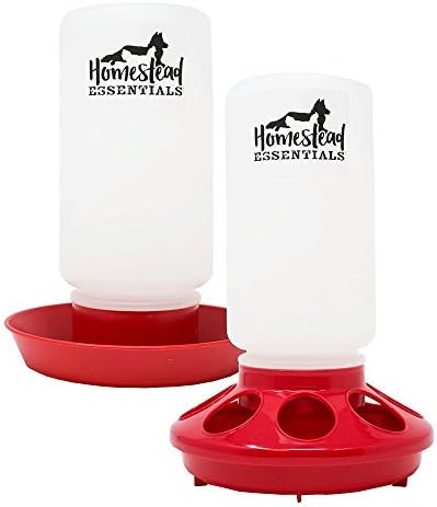 Homestead Essentials Poultry Feeder and Drinker Combo Pack - 1 Quart - Red