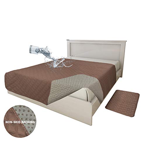 Easy-Going 100% Waterproof Dog Bed Cover Furniture Protector Sofa Cover Non-Slip Washable Reusable Incontinence Bed Underpads for Pets Kids Children Dog Cat(86×82 in,Brown)