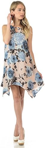 Upparel Women's Open Shoulder Floral Print Chiffon Casual Dress -Made in USA (Medium, UD101 Light Pink / Blue)