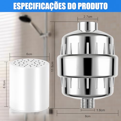 Filtro de Chuveiro de 25 Estágios para Água Dura, Filtro de Cabeça de Chuveiro com 2 Cartuchos Substituíveis