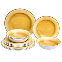Amazon Basics 12-Piece Melamine Dinnerware Set - Service for 4, Yellow Crackle Glaze