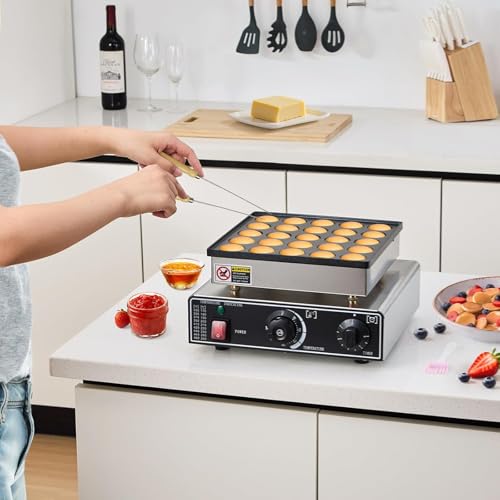 Maquina Industrial para 25 Mini Hot Cakes, Panqueques y Muffins, 900 Watts de Potencia, Perilla de Control de Temperatura y Temporizador