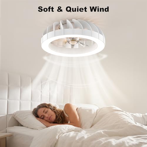 Ateroll Ceiling Fan with Lighting, Diameter 46 cm, RGB Ceiling Fan with Light and Remote Control, 6 Wind Levels, 3000 K - 6500 K, Dimmable LED, Quiet Timer, Ceiling Light with Fan for Bedroom, Living