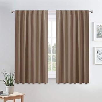 PONY DANCE Thermal Blackout Curtains - Short Length Curtain Draperies Thermal Insulated Curtain Panels with Back Tab Light Block for Bedroom Bathroom, 52 W x 54 L, Mocha, 2 PCs