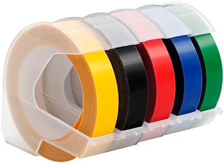 5-Pack 3D Labels Tapes 520109 520102 520106 520103 Compatible with Embossing Dymo Printer 1595 1540,3/8-inch 9.8-foot,Black/Red/Blue/Green/Yellow Tapes
