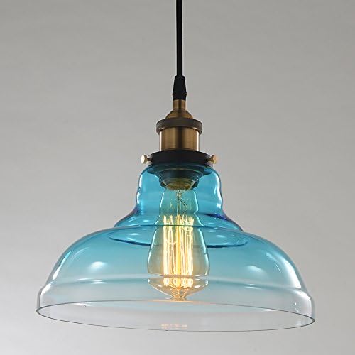 RH RUIVAST Industrial Edison Vintage Style Pendant Light Soft Aqua Blue Glass Lamp Shade Modern Ceiling Pendant Lighting 1-Light Hanging Light Fixture