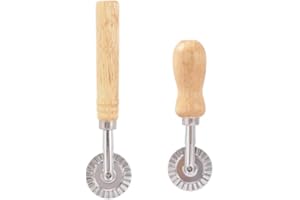 Linjhokbs 2 PCS Roller Pastry Cutter,Pastry Cutter Wheel with Wood Handle，Wave Edge Wrinkled Ravioli Cutters,for Home Kitchen