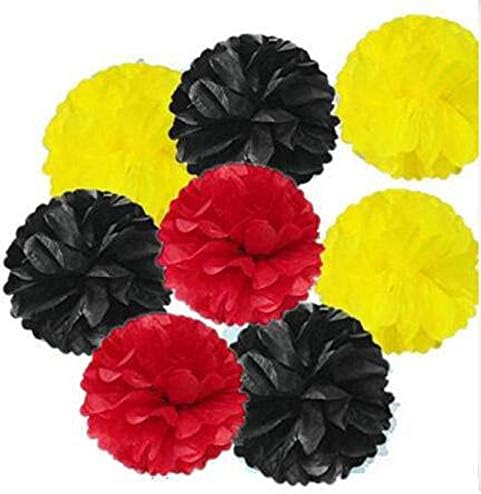 9pcs Mixed Sizes 8'' 10'' 14'' Tissue Paper Pom Poms Flower Yellow Black Red Mickey Mouse Birthday Decoration/Wedding Baby Shower Birthday Party Decoration