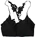 Blue 55 Women's Junior Padded Cut-Out Strappy Cotton Lace Crochet RacerBack Bralette (Black Wings)