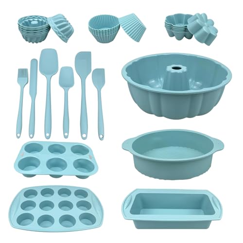 29PCS Nonstick Silicone Baking Set With Bakeable Mini Cake Pans, Bakeware for Oven, Molds and Heat Resistant Spatulas