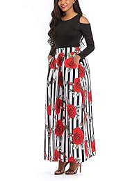 VLUNT Vestido largo informal de dos piezas, con bolsillos, de falda larga de línea en A, estampado floral africano, para dama