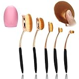 BeautyKate Set of 5 pcs Toothbrush Style Eyebrow Brush Foundation Eyeliner Makeup Brushes (Rose-golden) + 1pcs Cleaning Makeup Brushegg (Pink)