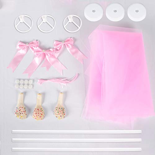 Formemory 3 Pack Pink Latex Tulle Polka Dot Balloons, Tutu Tulle Balloons With Column Base Kit for Birthday Party Baby Shower Engagement Wedding