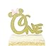 One Year Old Cake Topper - First Birthday Cake Topper One Gold Glitter Letter Cake Topper Rose Bow - 1st Anniversary Smash Cake Topper Boy One Topper First Birthday Party Supplies