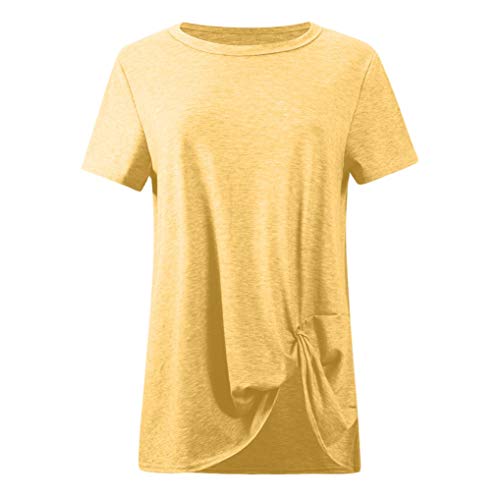 Toimothcn Women Solid Long Sleeve T-Shirt Casual Loose Knot Blouse Tops Plus Size(Yellow2,XXL) - Thumbnail 5