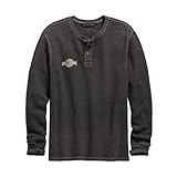 HARLEY-DAVIDSON Official Men's Washed Waffle Knit Slim Fit Henley, Grey