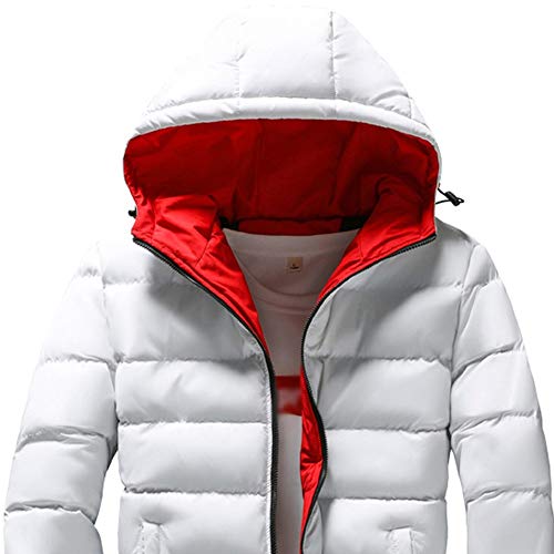 LISTHA Men's Winter Down Coat Hooded Zipper Jackets Pocket Solid Warm Outwear White - Thumbnail 2
