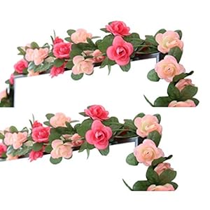 LumenTY – 2 guirnaldas con flores artificiales para decorar en casa, bodas, jardines, cumpleaños, festival, color morado claro y oscuro., Rosa, rosa