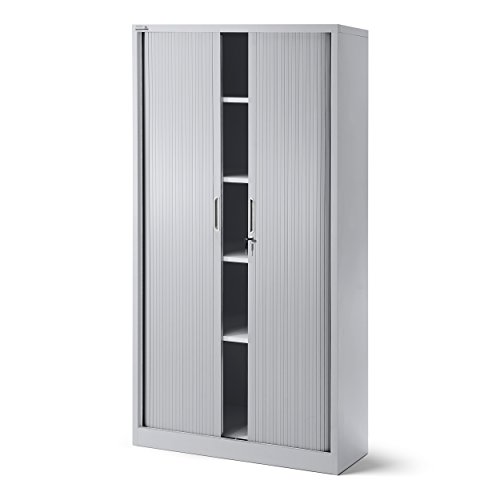 Jan Nowak by Domator24 T001 Roller Shutter Filing Cabinet 4 Shelves Lockable 185 cm x 90 cm x 45 cm Grey, Steel