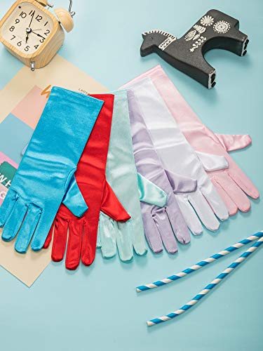 Zhanmai 6 Pairs Princess Dress Up Long Gloves Shiny Silky Satin Gloves for Kids Party, Wedding, Formal Pageant, Ages 3 to 8 Years Old (6 Colors) - Thumbnail 4