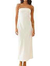 Realtix Satin Silk Backless Tube Tops Maxi Dress