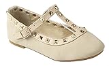 Girls Kids T-Strap Rivet Studded Buckle Dress Ballet Flat/Kitten Heel Shoes