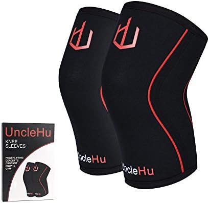 UncleHu Knee Sleeves Pair of 7mm Neoprene Compression Support Braces for Weightlifting, Powerlifting, Squats, Hiking, Warmth - Good to Joint Pain and Arthritis Relief, Men & Women