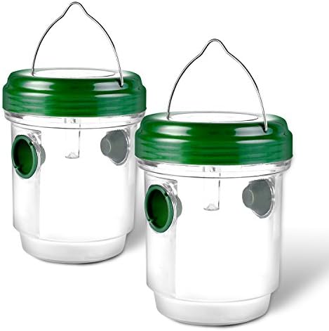 Solar Powered Wasp Trap Catcher- Genuinepure effective trap for Bees, Wasps, Hornets, Yellow Jackets, UV LED Light,Solar Powered, Effectively Lures (2 PACK)