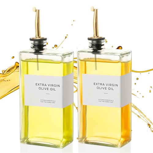 VINATO 2 Pieces 500 ml Glass Oil Bottle, with Funnel*1, Labels*36, Oil and Vinegar Bottle Oil Refillable for Kitchen and Bar