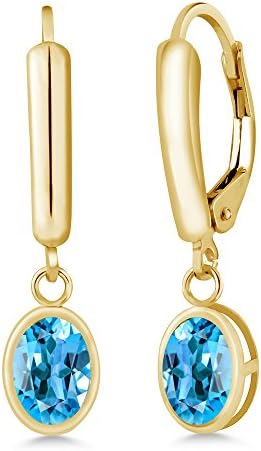 Gem Stone King 1 60 Ct Oval Swiss Blue Topaz 14k Yellow Gold Earrings Clothing Shoes Jewelry