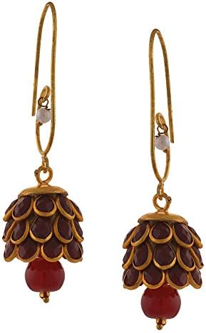 Oreleaa Traditional Lightweight Golden Hook Jhumki Earrings with Pearls for Girls and Women