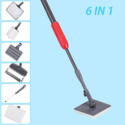 Carefree Fish Carbon Fiber Aquarium Cleaning Tools 6 in 1 Fish Tank Cleaner Kit Long Scrubber Brushes Set Glass Sponge Pipe Brush Fish Net Gravel Rake Algae Scraper Suit with Extendable Handle