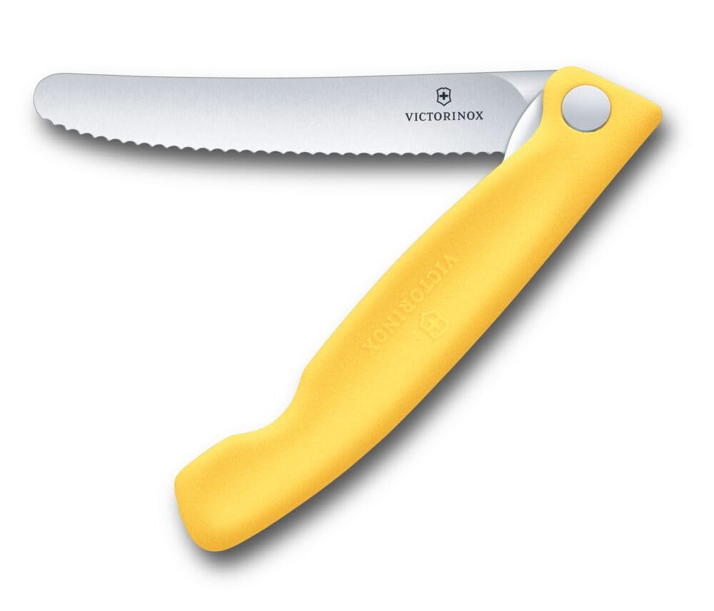 Victorinox Swiss Classic Faltbares Picknick-Messer für Wanderungen, Obst, Gemüse, Brötchen, Wurst, mit Wellenschliff, Extra Scharf, Gelb 2