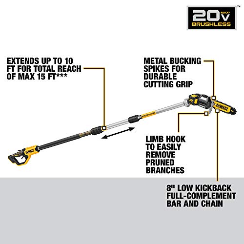 DEWALT 20V MAX* Pole Saw & Hedge Trimmer Attachment, 15foot Reach